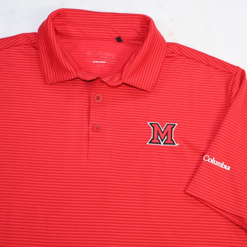 Columbia Golf Miami University RedHawks Polo Shirt Red Striped Mens M